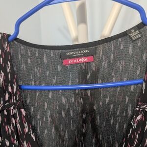 Scotch & Soda Black Maxi Dress with Pink Brushstroke Print